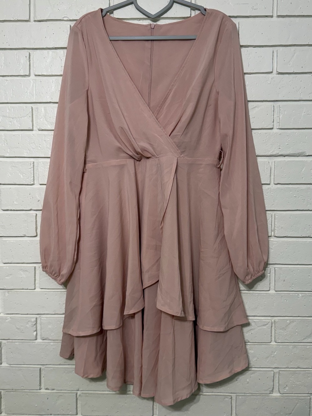 NWT Fashion Blush Pink Faux Wrap Dress Medium Long Sleeve Missing Tie Belt